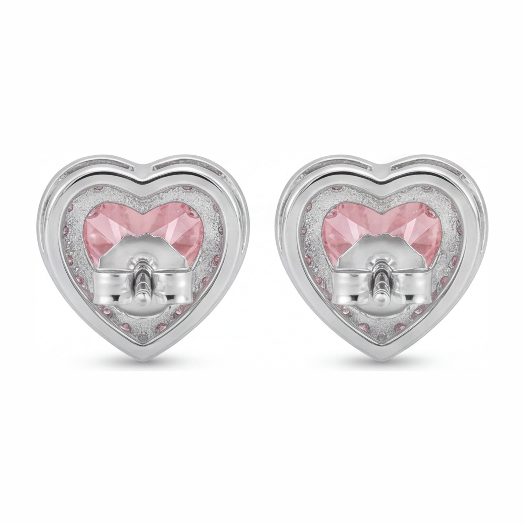 Pink Diamond Earrings 3.5 Carat Lab Grown Heart Halo 14K White Gold