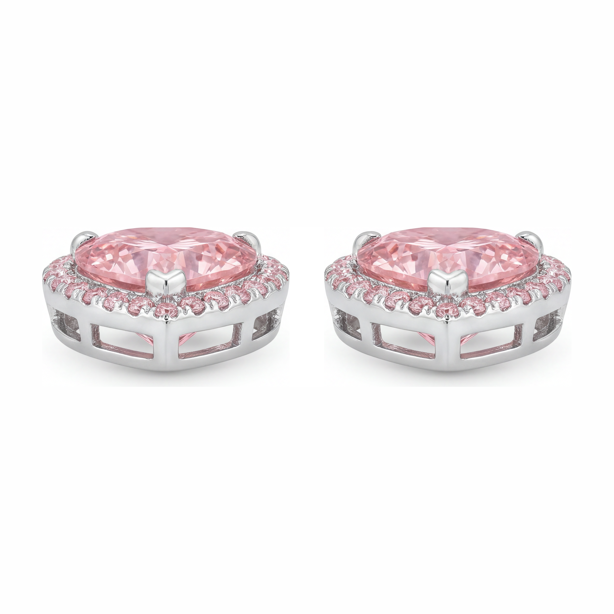 Pink Diamond Earrings 3.5 Carat Lab Grown Heart Halo 14K White Gold