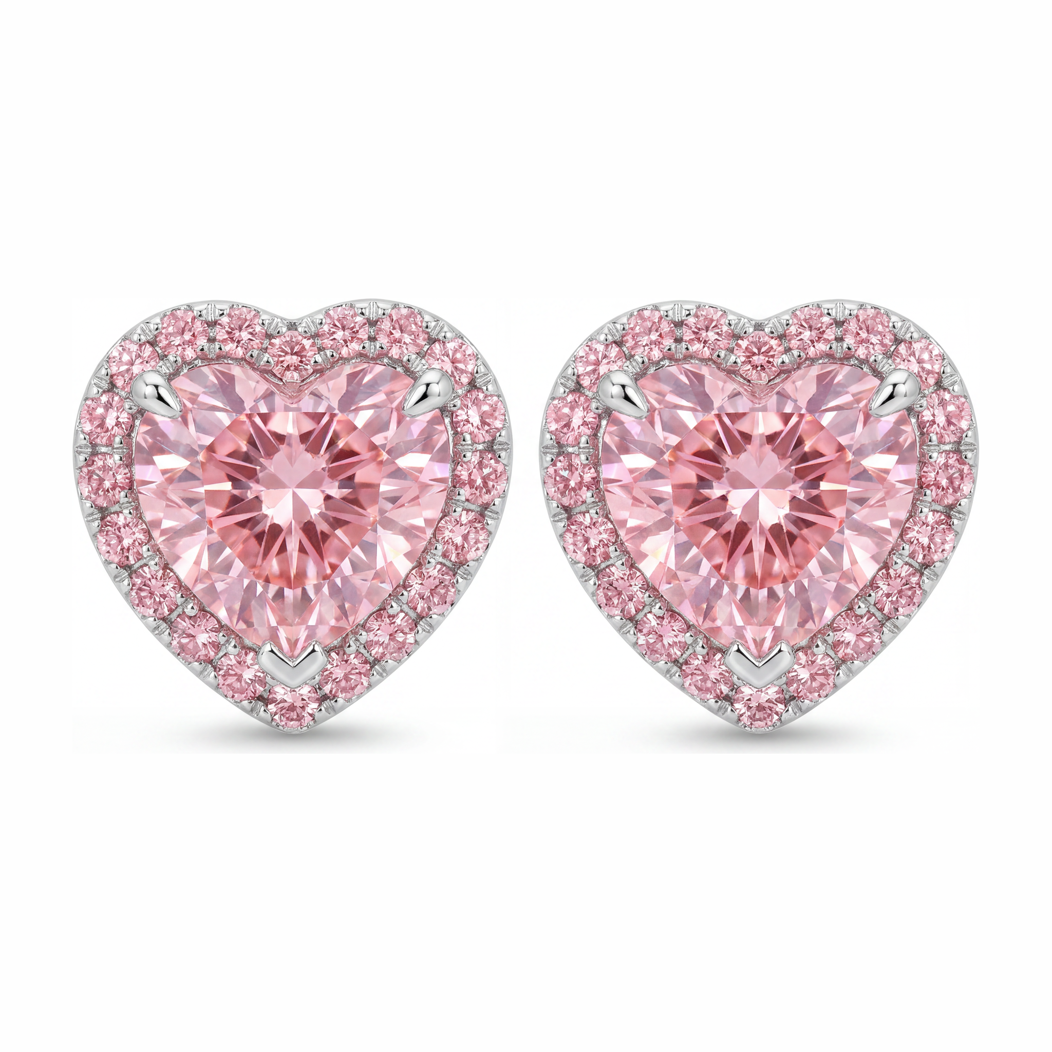Pink Diamond Earrings 3.5 Carat Lab Grown Heart Halo 14K White Gold