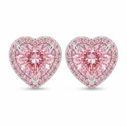 Pink Diamond Earrings 3.5 Carat Lab Grown Heart Halo 14K White Gold