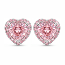 Pink Diamond Earrings 3.5 Carat Lab Grown Heart Halo 14K White Gold