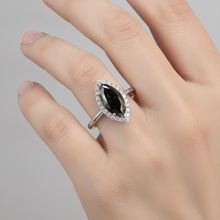 Black Diamond Ring 11 Carat Genuine Marquise Halo 14K White Gold