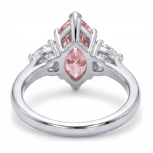 Lab Grown Pink Diamond 3.5 Carat Marquise Three Stone Ring 14K White Gold