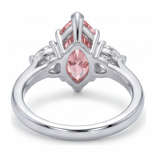 Lab Grown Pink Diamond 3.5 Carat Marquise Three Stone Ring 14K White Gold