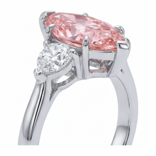 Lab Grown Pink Diamond 3.5 Carat Marquise Three Stone Ring 14K White Gold
