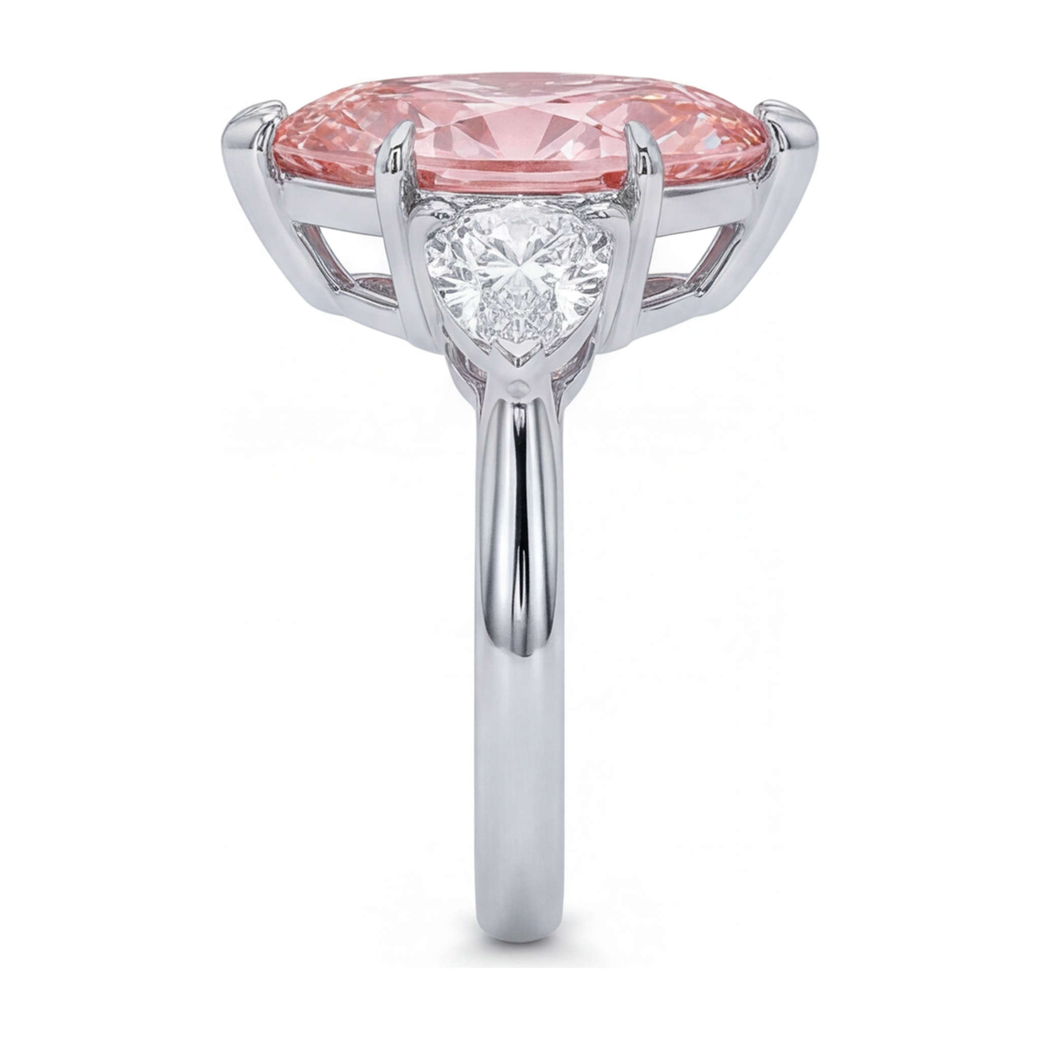 Lab Grown Pink Diamond 3.5 Carat Marquise Three Stone Ring 14K White Gold