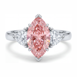 Lab Grown Pink Diamond 3.5 Carat Marquise Three Stone Ring 14K White Gold