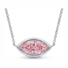 Pink Diamond Necklace 3.5 Carat Lab Grown Marquise Bezel Pendant 14K White Gold