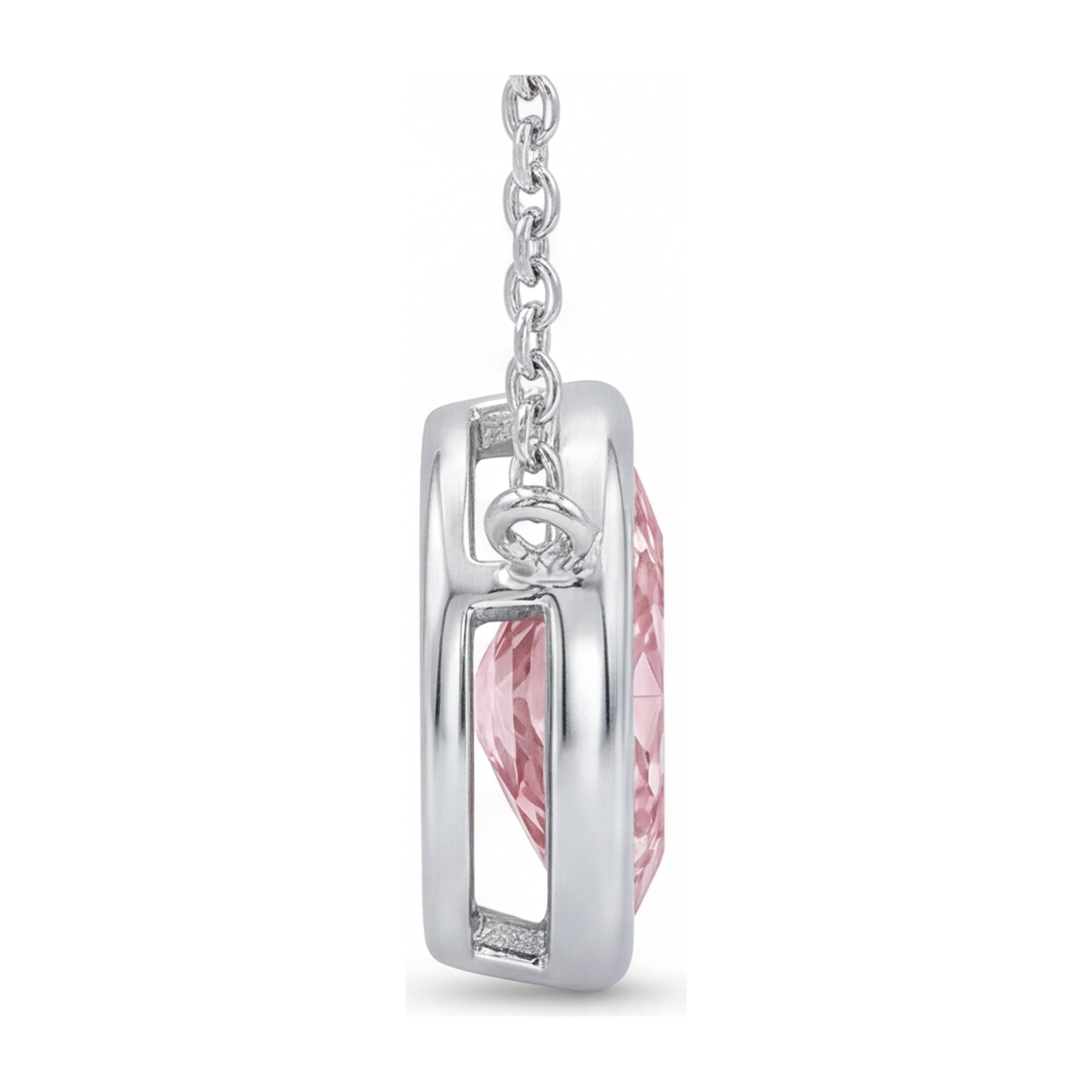 Pink Diamond Necklace 3.5 Carat Lab Grown Marquise Bezel Pendant 14K White Gold