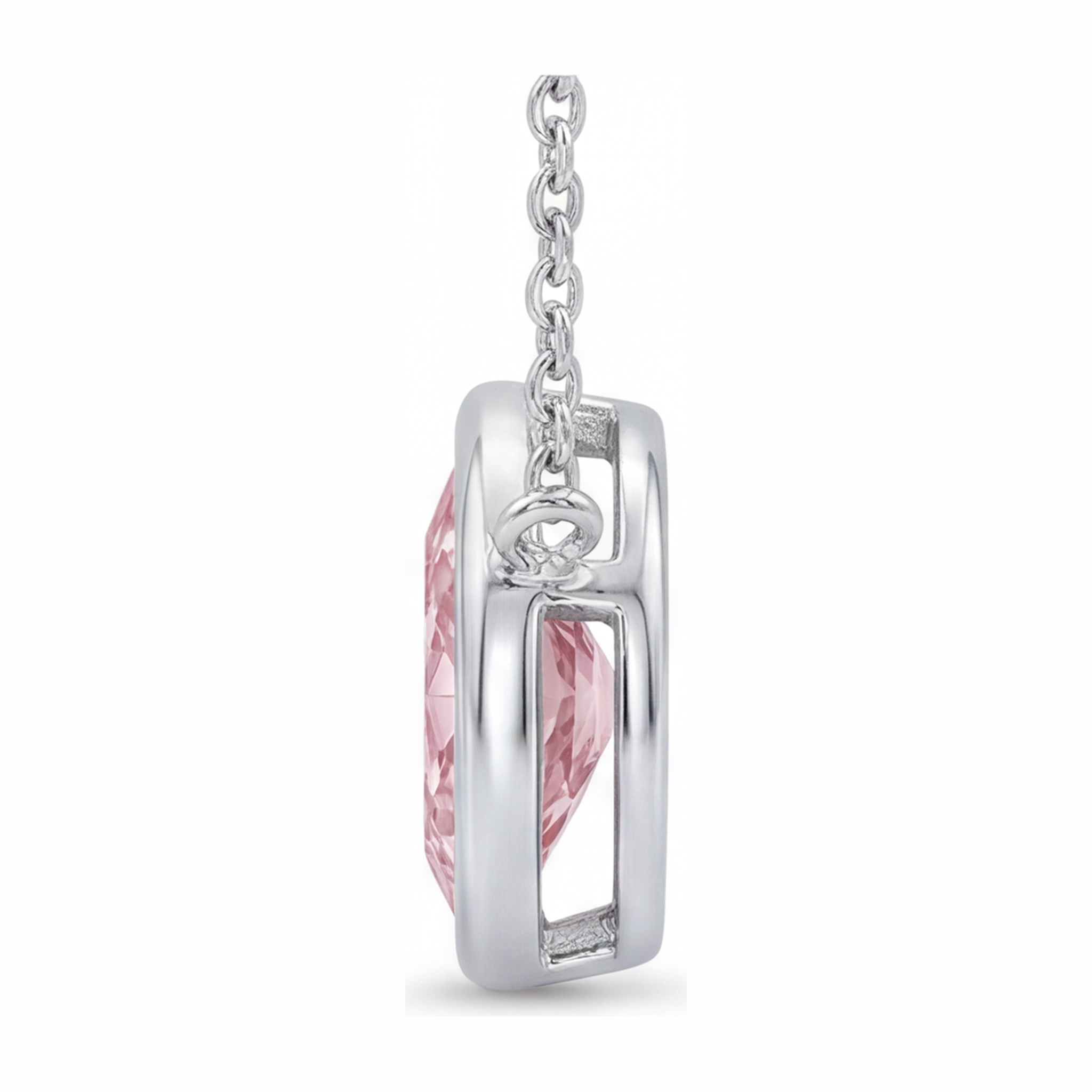 Pink Diamond Necklace 3.5 Carat Lab Grown Marquise Bezel Pendant 14K White Gold