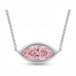 Pink Diamond Necklace 3.5 Carat Lab Grown Marquise Bezel Pendant 14K White Gold
