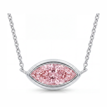 Pink Diamond Necklace 3.5 Carat Lab Grown Marquise Bezel Pendant 14K White Gold