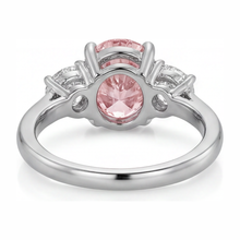 Lab Grown Pink Diamond 3.5 Carat Oval Three Stone Ring 14K White Gold