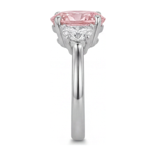 Lab Grown Pink Diamond 3.5 Carat Oval Three Stone Ring 14K White Gold