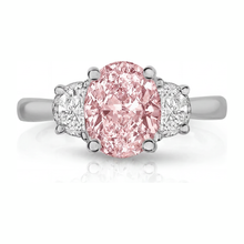 Lab Grown Pink Diamond 3.5 Carat Oval Three Stone Ring 14K White Gold