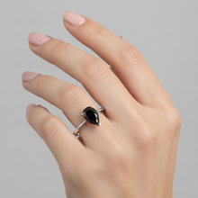 Black Engagement Ring 3.5 Carat Real Pear Diamond Solitaire Plain 14K White Gold