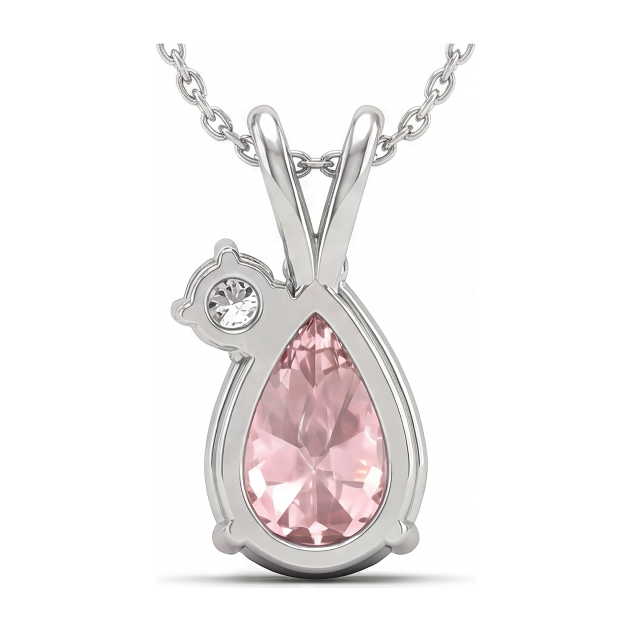 Lab Grown Pink Diamond Necklace 3.5 Carat Pear Bypass Pendant 14K White Gold