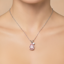 Lab Grown Pink Diamond Necklace 3.5 Carat Pear Bypass Pendant 14K White Gold