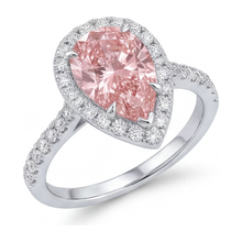 Pink Diamond Engagement Ring 3.5 Carat Lab Grown Pear Halo 14K White Gold