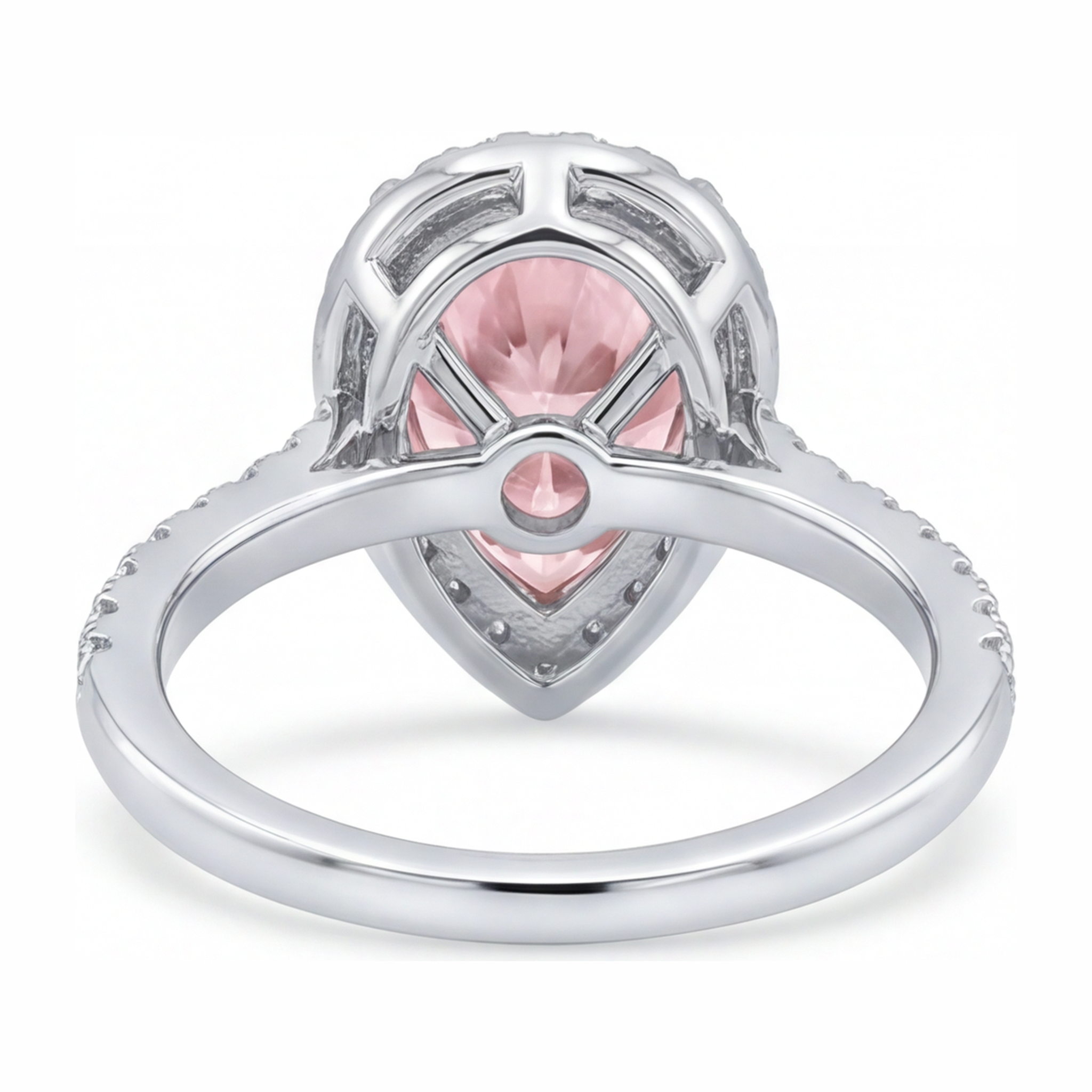 Pink Diamond Engagement Ring 3.5 Carat Lab Grown Pear Halo 14K White Gold