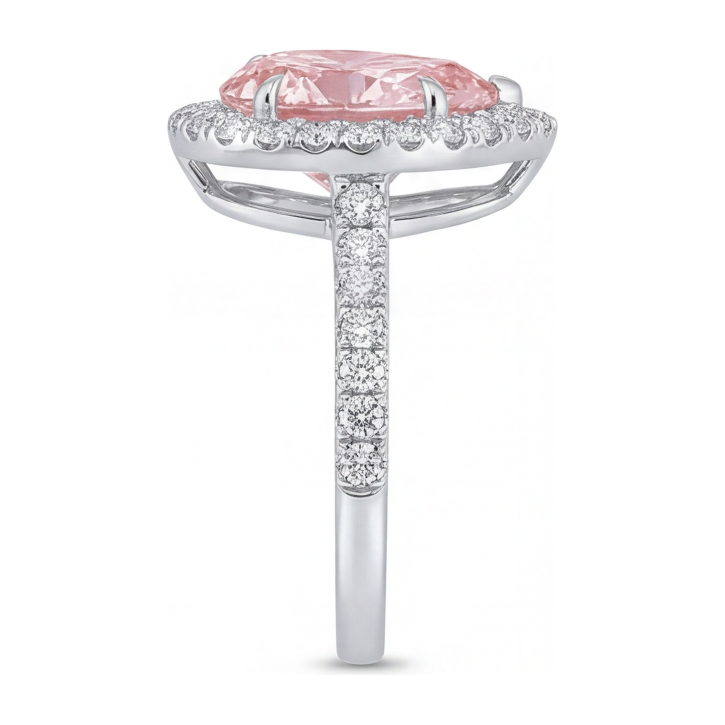 Pink Diamond Engagement Ring 3.5 Carat Lab Grown Pear Halo 14K White Gold