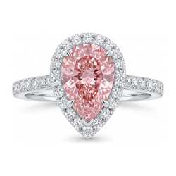 Pink Diamond Engagement Ring 3.5 Carat Lab Grown Pear Halo 14K White Gold