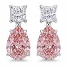 Pink Diamond Earrings 3.5 Carat Lab Grown Pear Solitaire 14K White Gold