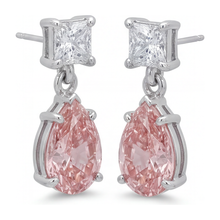 Pink Diamond Earrings 3.5 Carat Lab Grown Pear Solitaire 14K White Gold