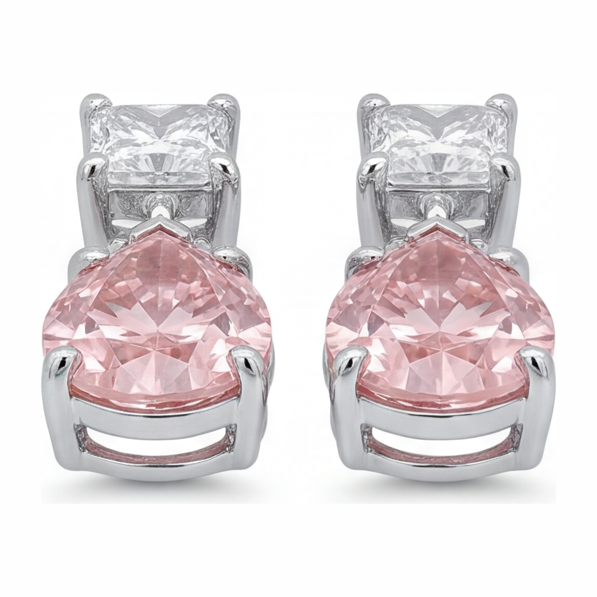 Pink Diamond Earrings 3.5 Carat Lab Grown Pear Solitaire 14K White Gold