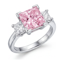 Pink Diamond Ring 3.5 Carat Lab Grown Princess Three Stone 14K White Gold