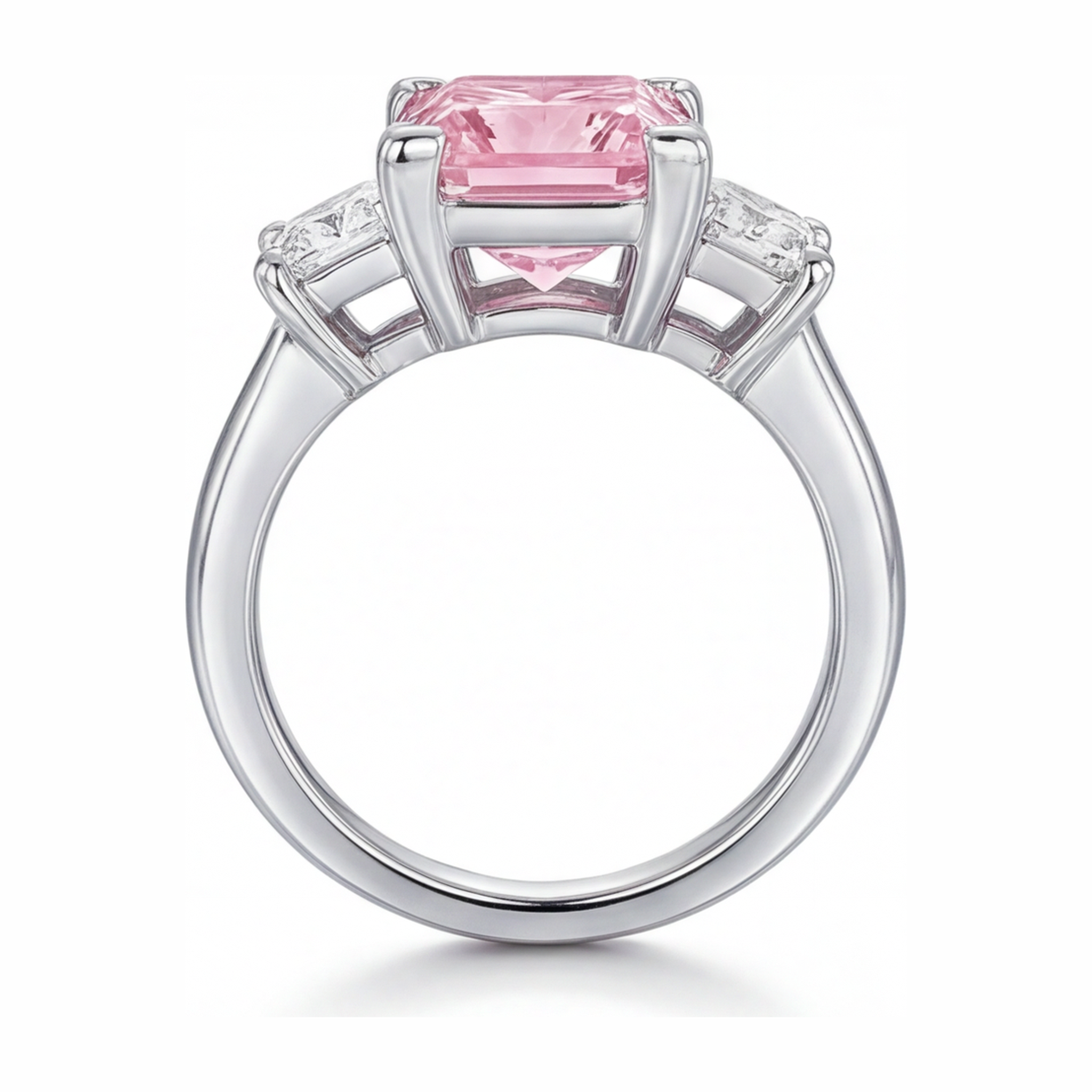 Pink Diamond Ring 3.5 Carat Lab Grown Princess Three Stone 14K White Gold