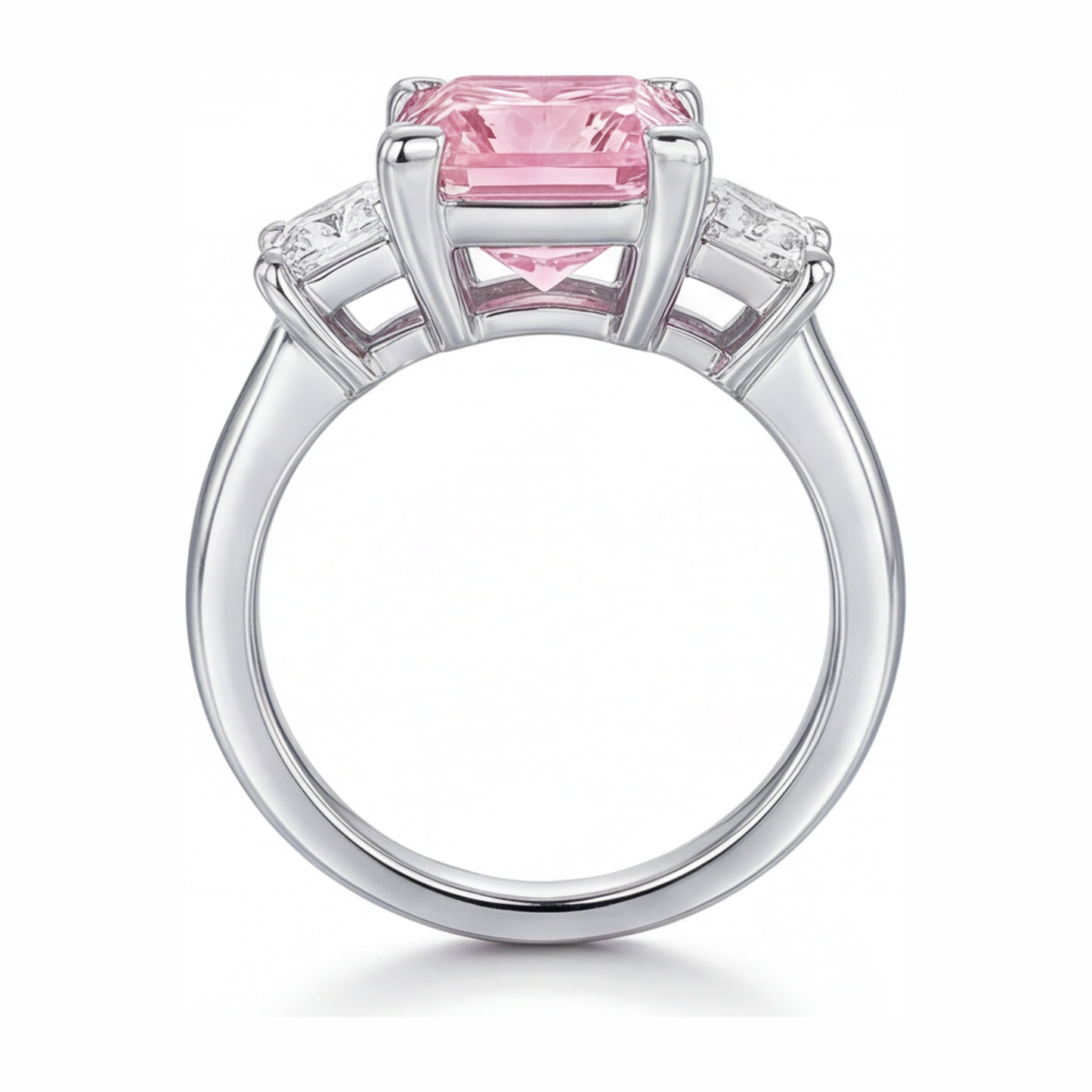 Pink Diamond Ring 3.5 Carat Lab Grown Princess Three Stone 14K White Gold