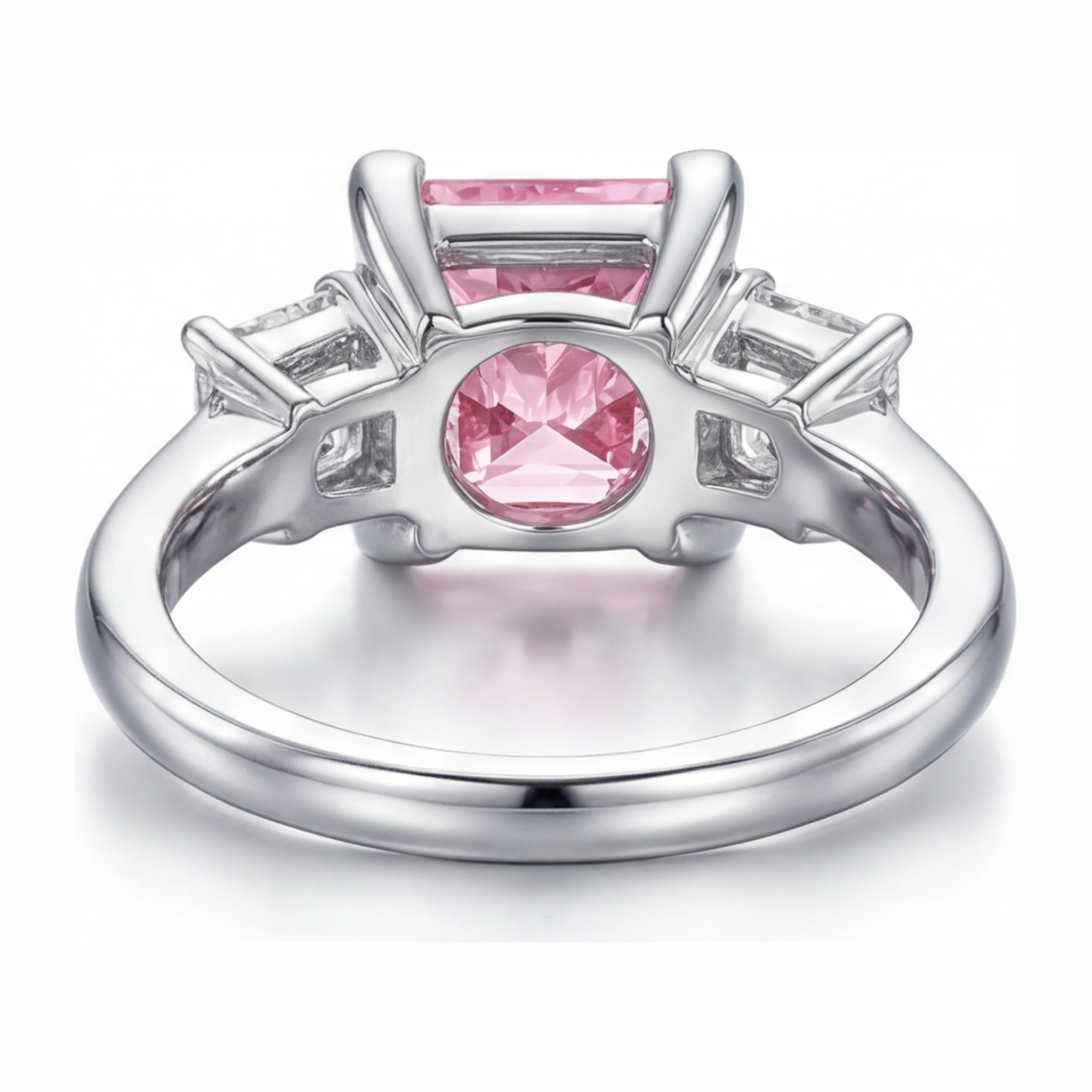 Pink Diamond Ring 3.5 Carat Lab Grown Princess Three Stone 14K White Gold