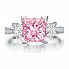 Pink Diamond Ring 3.5 Carat Lab Grown Princess Three Stone 14K White Gold
