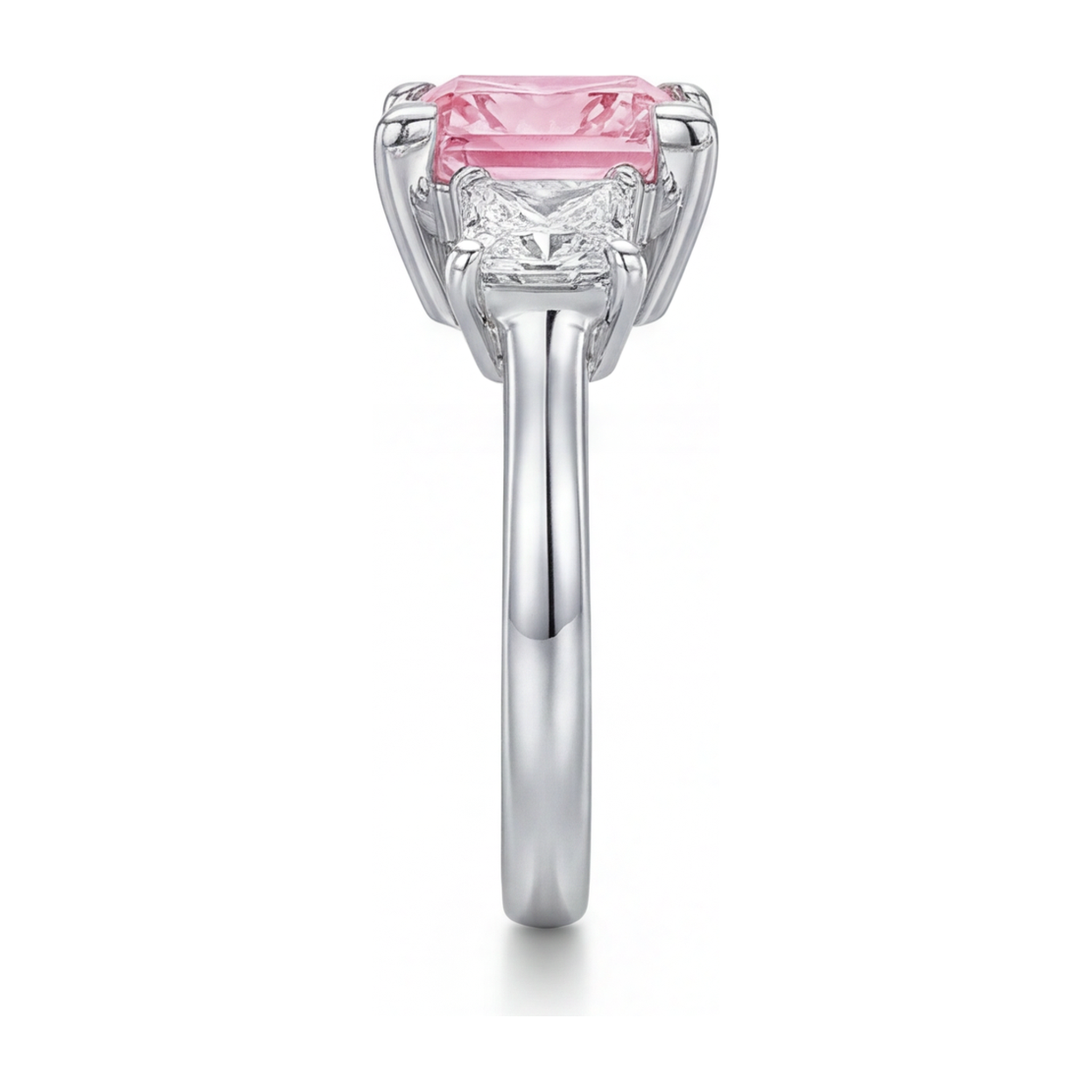 Pink Diamond Ring 3.5 Carat Lab Grown Princess Three Stone 14K White Gold