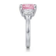 Pink Diamond Ring 3.5 Carat Lab Grown Princess Three Stone 14K White Gold
