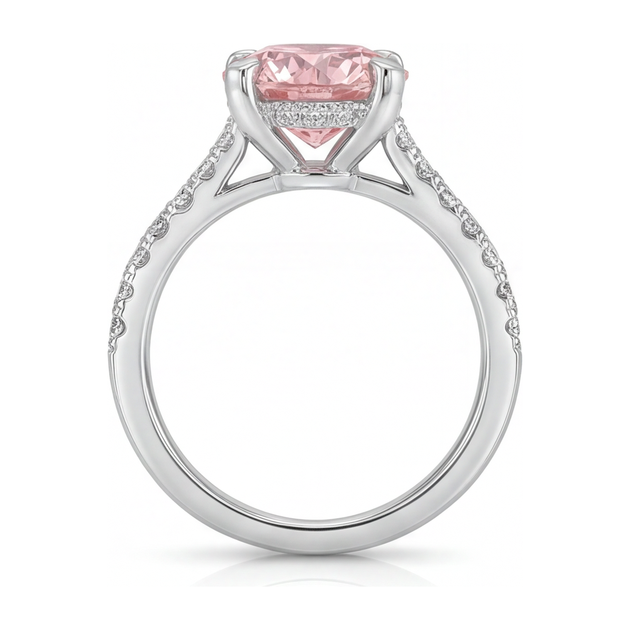 Pink Diamond Ring 3.5 Carat Lab Grown Round Pave 14K White Gold