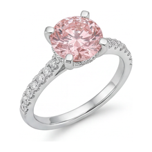 Pink Diamond Ring 3.5 Carat Lab Grown Round Pave 14K White Gold