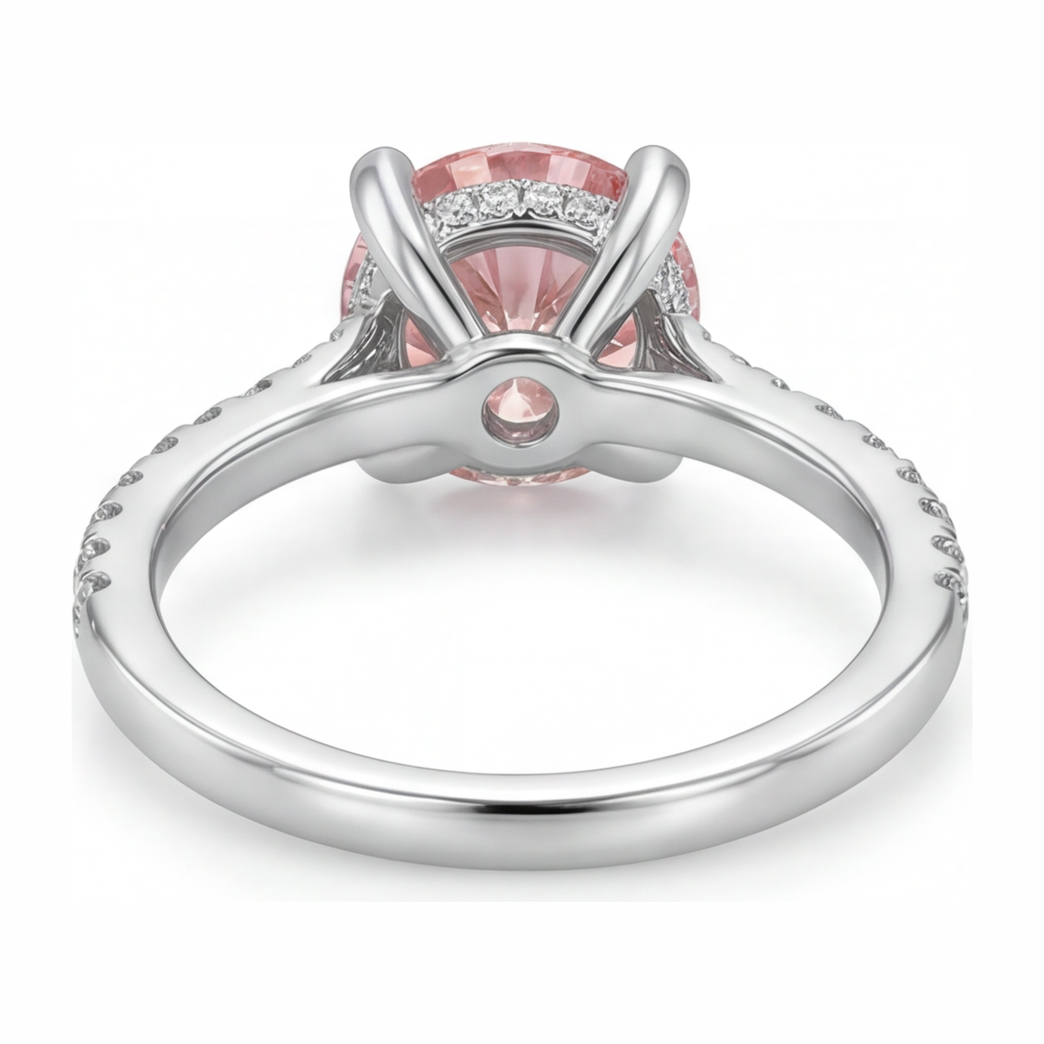 Pink Diamond Ring 3.5 Carat Lab Grown Round Pave 14K White Gold