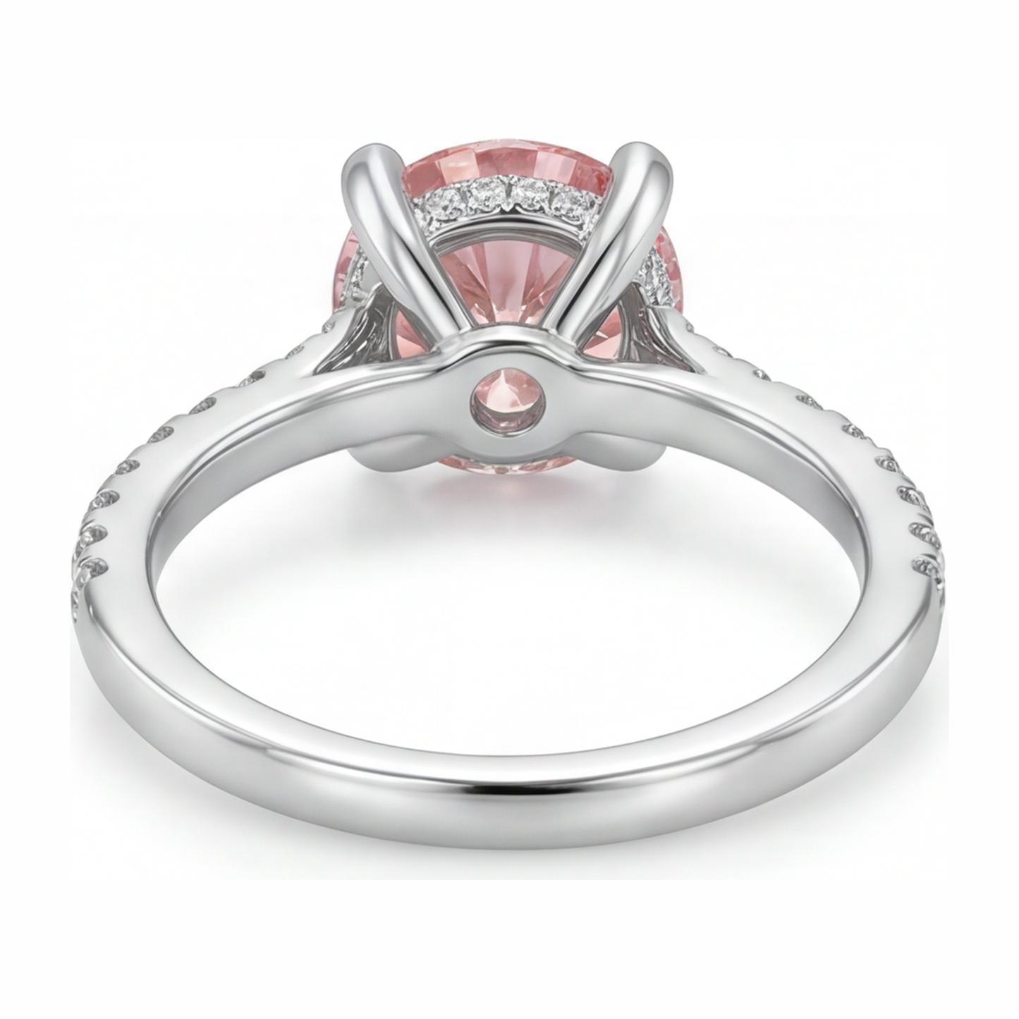 Pink Diamond Ring 3.5 Carat Lab Grown Round Pave 14K White Gold