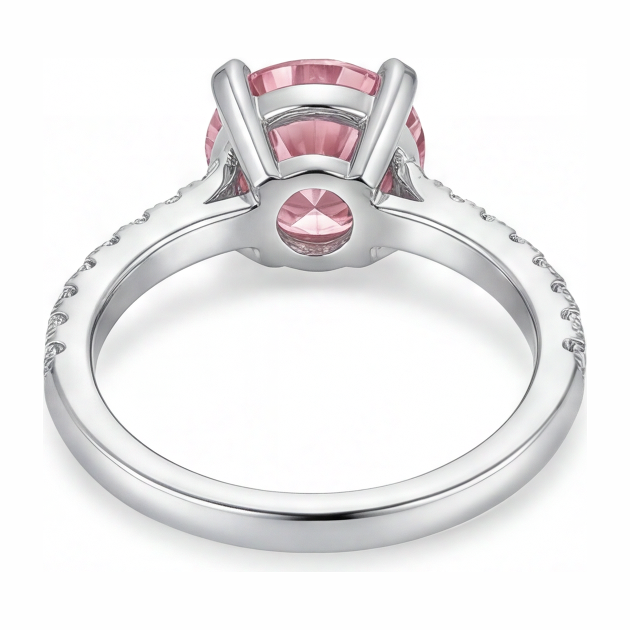 Pink Diamond Engagement Ring 3.5 Carat Lab Grown Round Pave Cathedral 14K White Gold