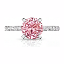 Pink Diamond Engagement Ring 3.5 Carat Lab Grown Round Pave Cathedral 14K White Gold