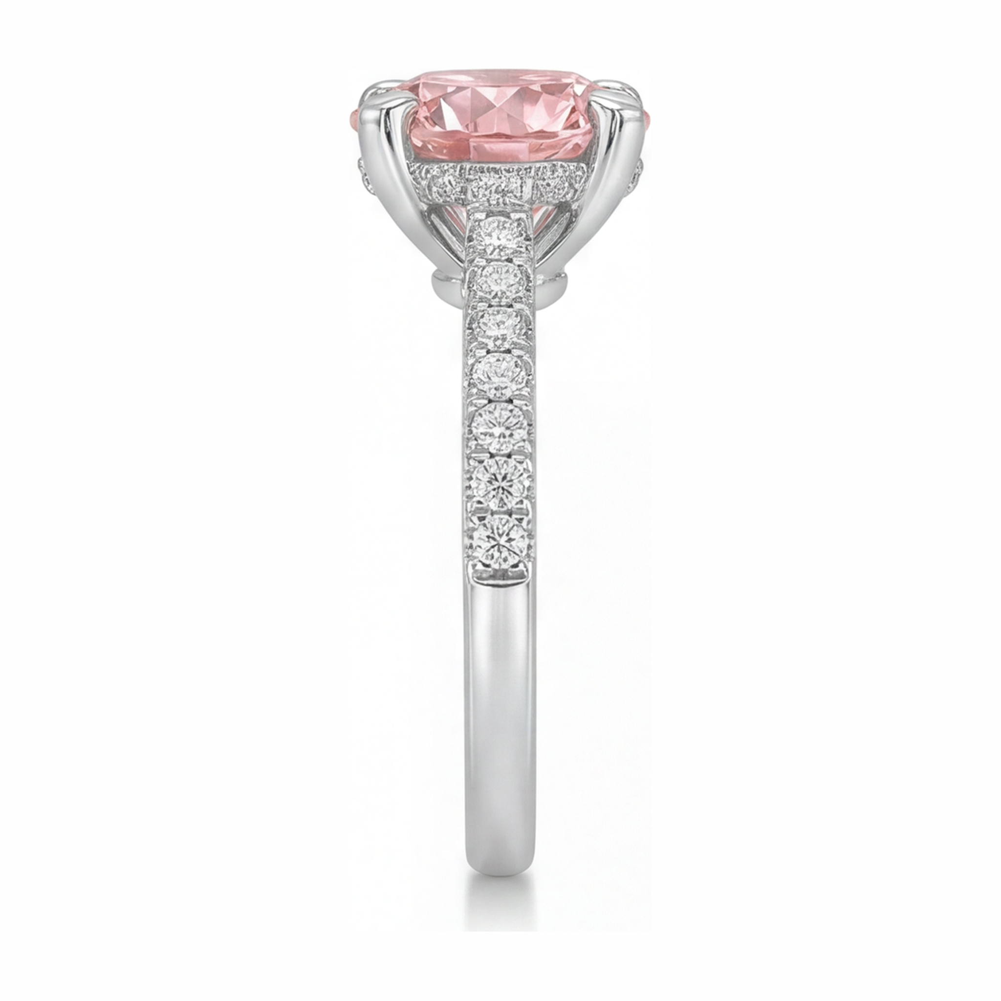 Pink Diamond Ring 3.5 Carat Lab Grown Round Pave 14K White Gold