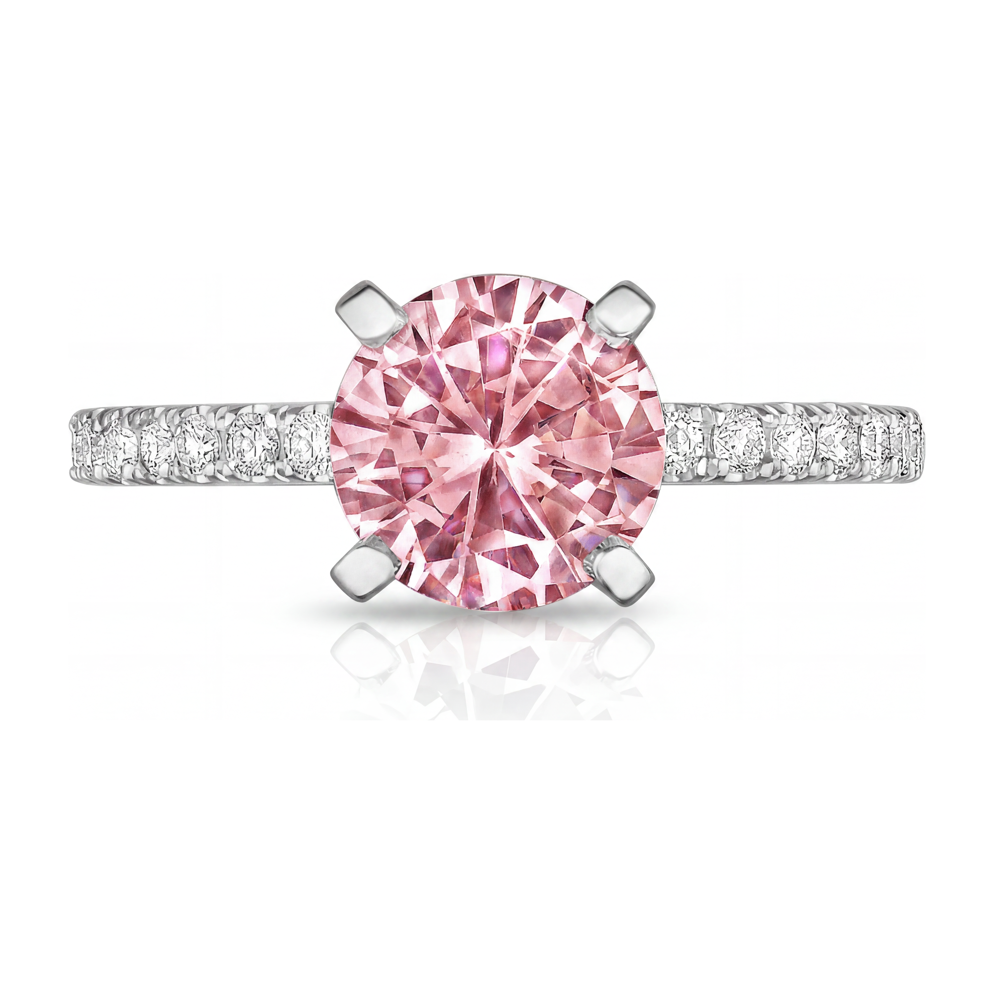 Pink Diamond Engagement Ring 3.5 Carat Lab Grown Round Pave Cathedral 14K White Gold