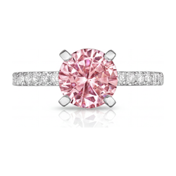Pink Diamond Engagement Ring 3.5 Carat Lab Grown Round Pave Cathedral 14K White Gold
