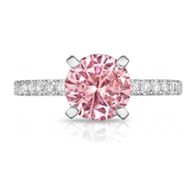 Pink Diamond Engagement Ring 3.5 Carat Lab Grown Round Pave Cathedral 14K White Gold
