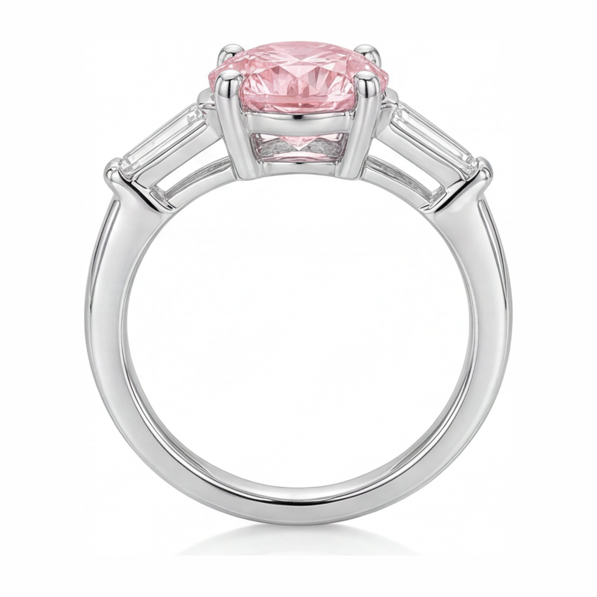 Pink Diamond Ring 3.5 Carat Lab Grown Round Three Stone 14K White Gold