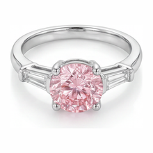 Pink Diamond Ring 3.5 Carat Lab Grown Round Three Stone 14K White Gold