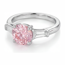 Pink Diamond Ring 3.5 Carat Lab Grown Round Three Stone 14K White Gold