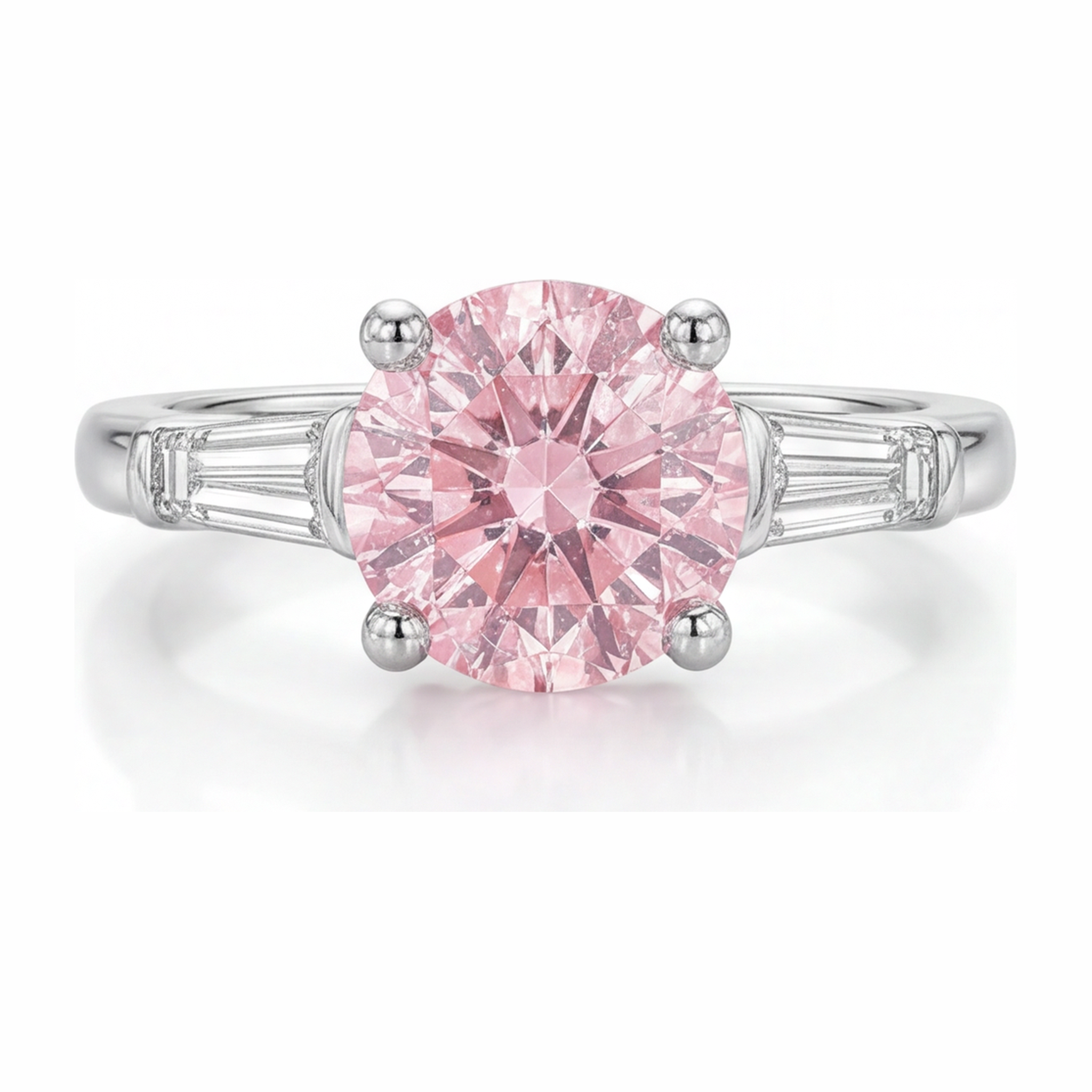 Pink Diamond Ring 3.5 Carat Lab Grown Round Three Stone 14K White Gold